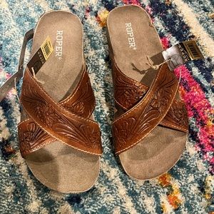 Roper tooled leather sandal